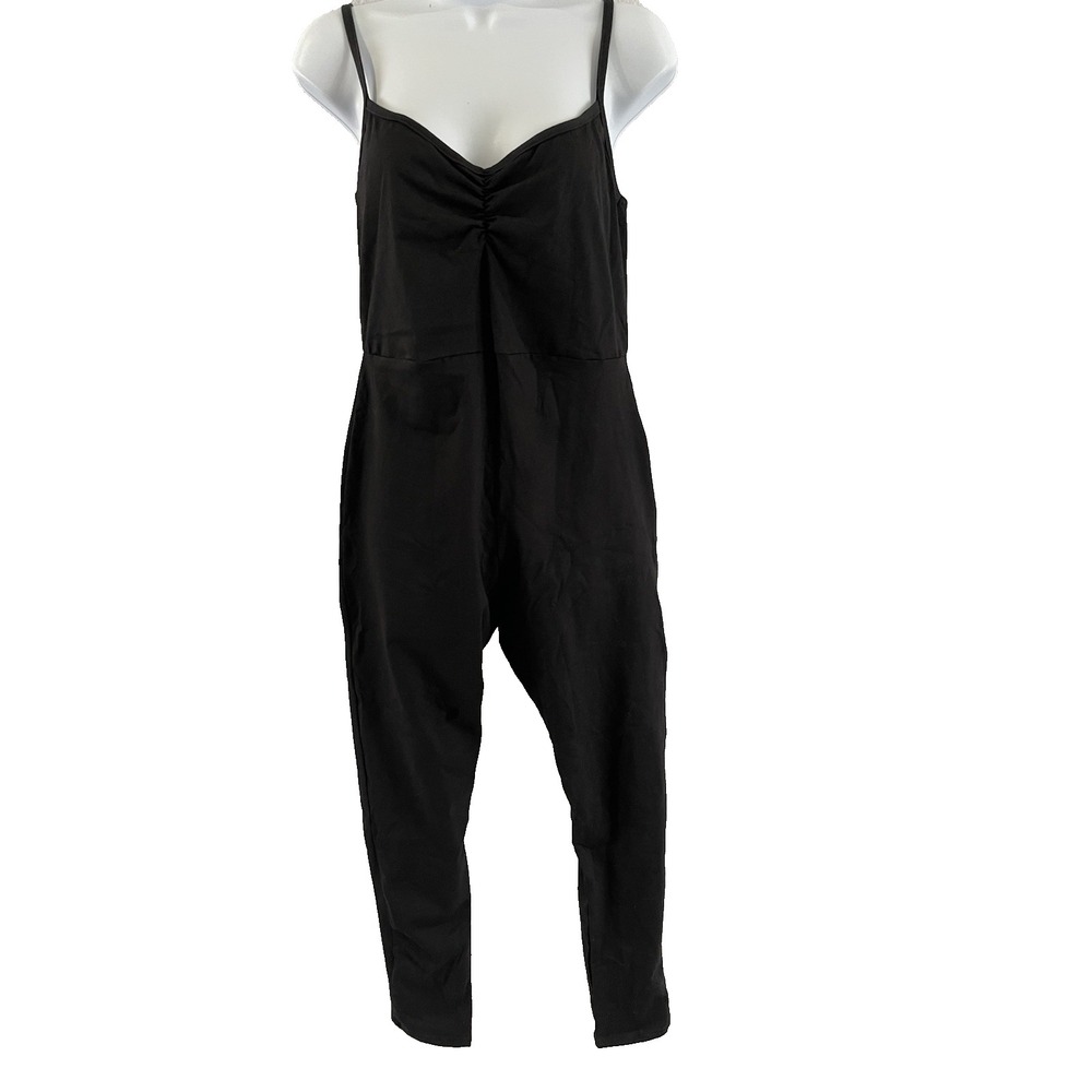 Pretty Little Thing Plus Black Cotton Ruched Bust Jumpsuit US 12 - Picture 3 of 4